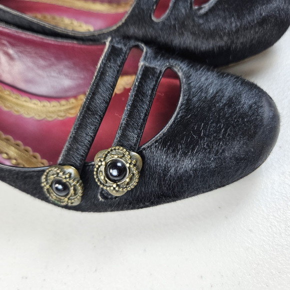 Vintage J Vincent Kitten Heel Shoe Black Calf Hair Womens 6.5 Medallion Dressy - Picture 2 of 16